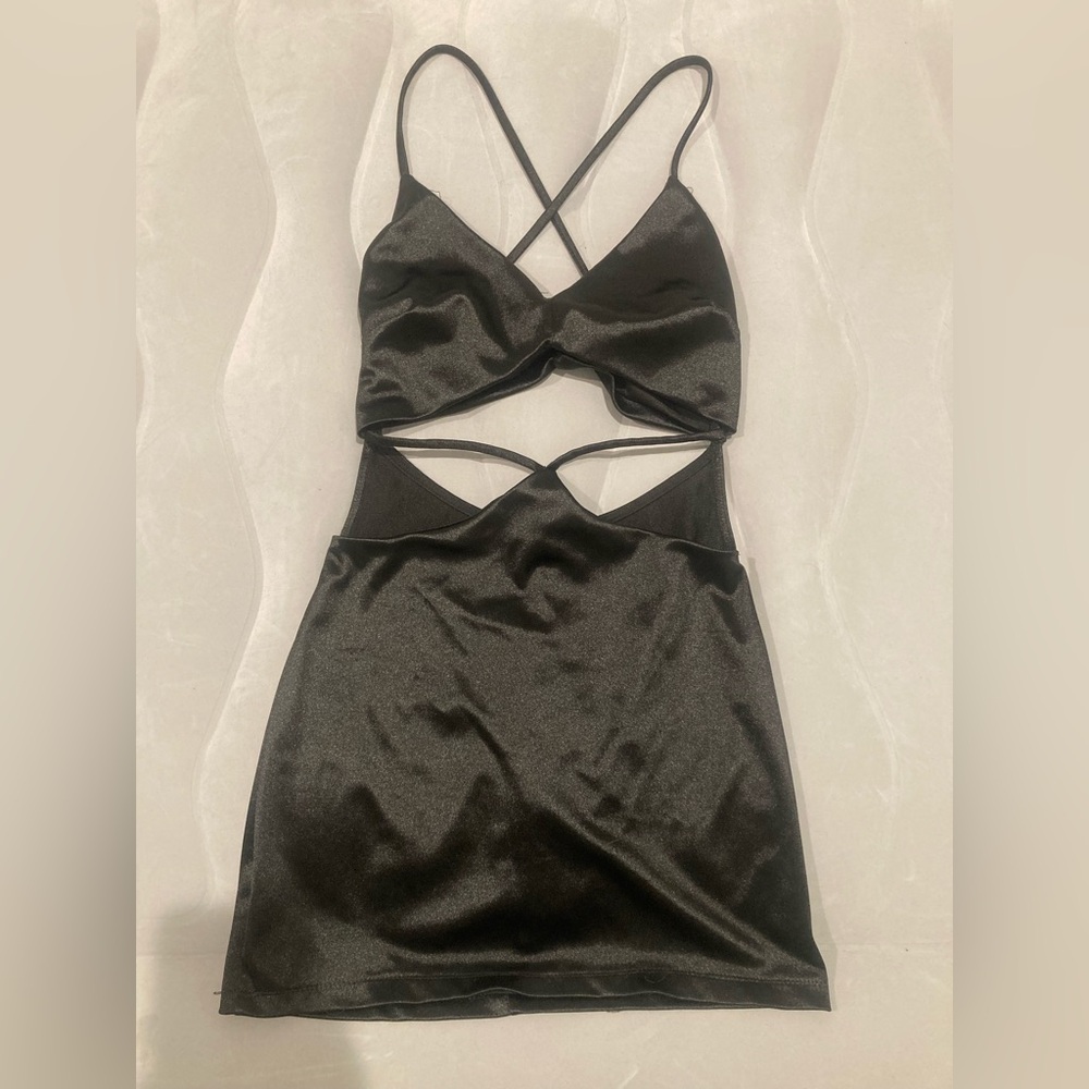 Windsor Black Satin Silk Dress LBD XS